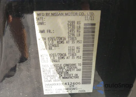 2012 Nissan Frontier Sv from USA, damaged, VIN 1N6AD0ER1CC412606